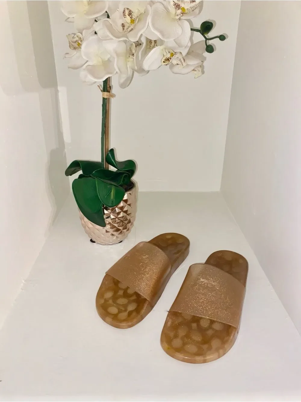 Coach Sandals Ulyssa Slides Gold Glitter Jelly Beach Pool Vacation Size 9